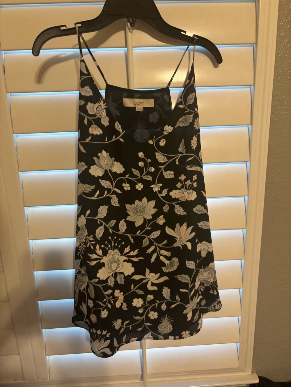 LOFT Black Floral Print Silk Camisole